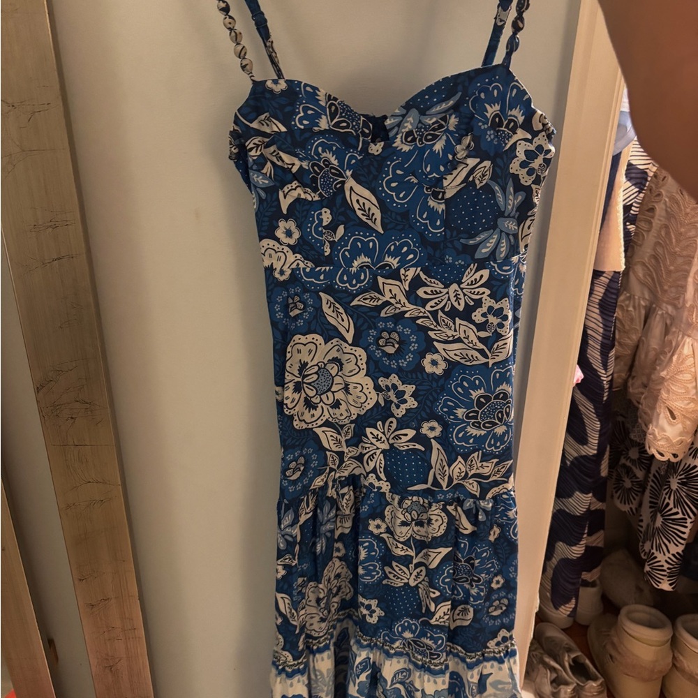 FARM Rio Blue and White Floral Maxi Dress